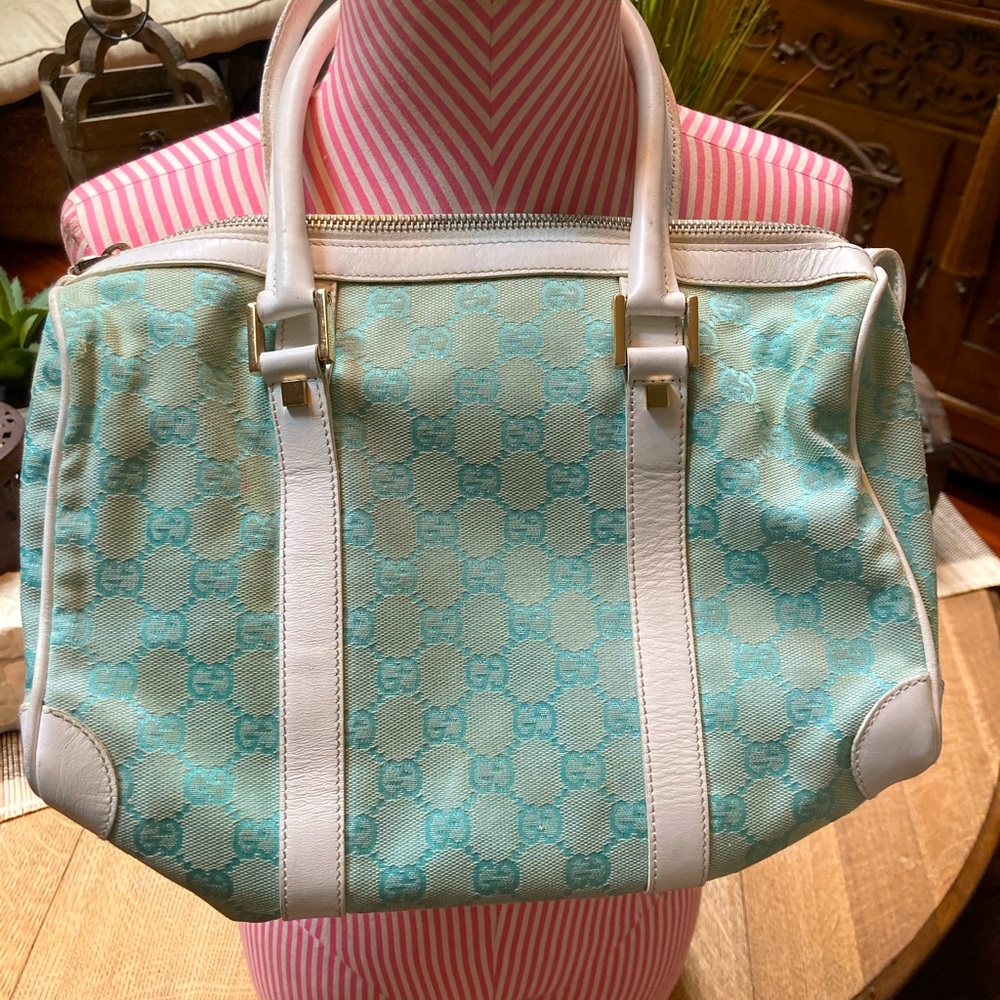 Gucci bag- white and light blue/green